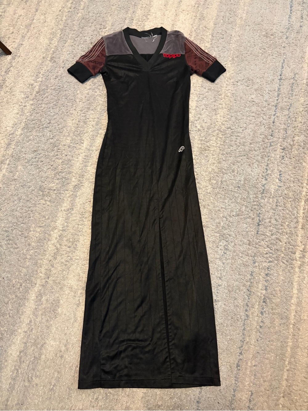 Adidas Originals Womens V-Neck Short Sleeve Maxi Dress Black Brown Slit Sz M